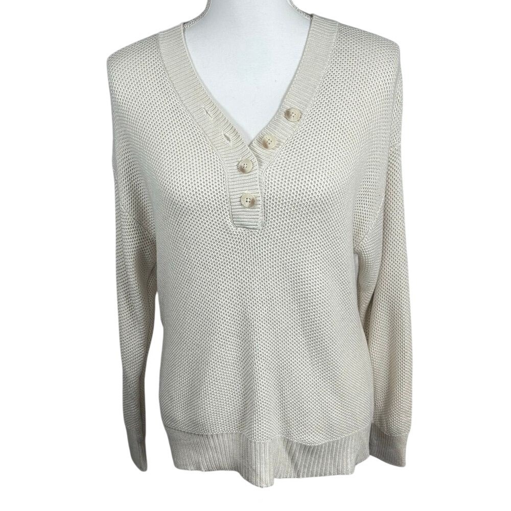 VS PINK Henley Sweater Cream Knit Womens Small Buttons Cottage‎ Cozy Cabincore